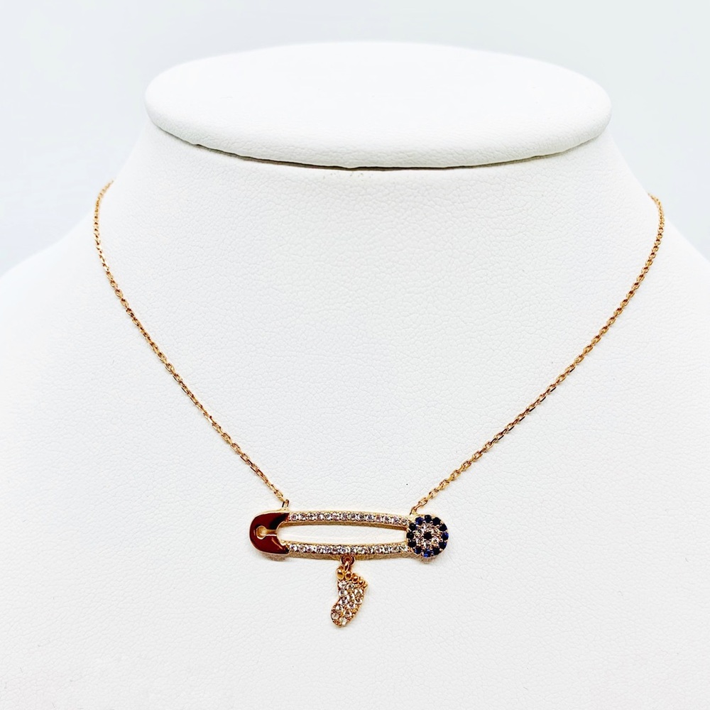 Evil eye with Baby pins necklace rose gold